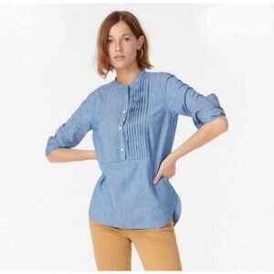 J. Crew Chambray Collarless Tuxedo Shirt in West Wash Small